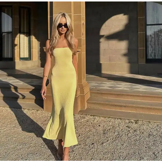Kookai ‘Serah’ Lemon Meringue Strapless Midi - XS / Yellow - Dresses