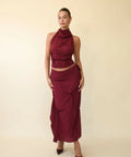 Koster Kulture Marbella Halter Top and Midi Skirt Set Wine Size M/AU 10 - 10 / Red - Outfit Sets
