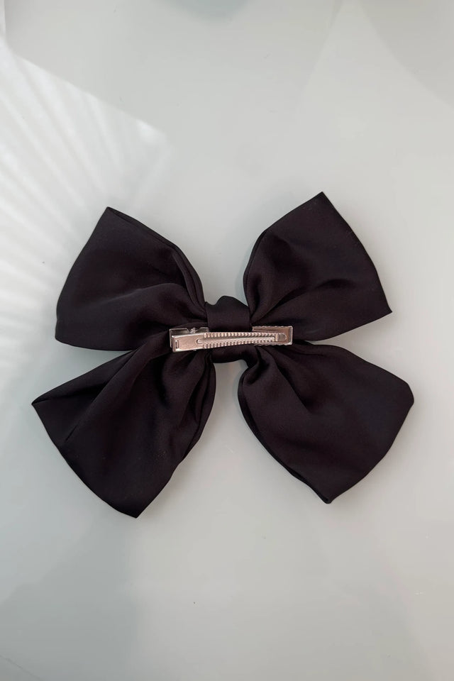 The Luxe Closet Australia Satin Bow Hair Clip - Black