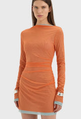 Sir Costa Gathered Mini Dress in Tangerine Splice view 2