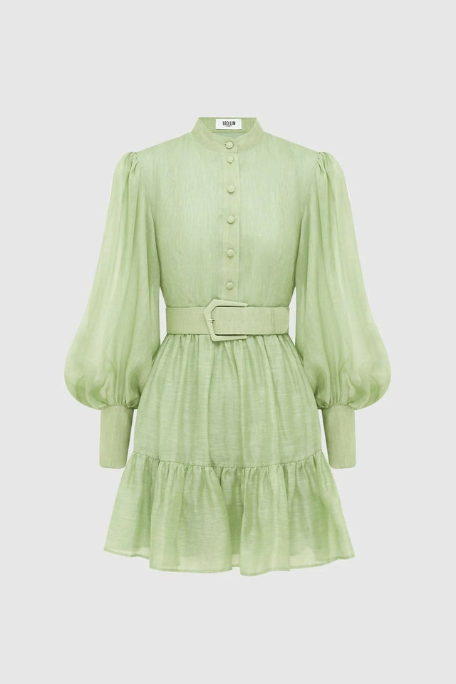 LeoLinAlexandraBeltedMiniDress-Evergreen2