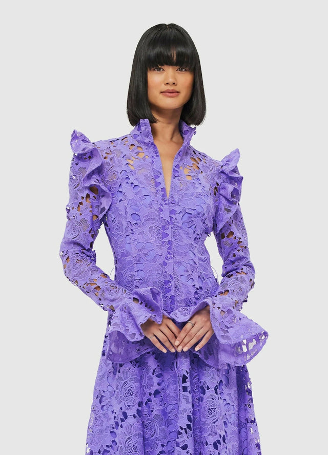 Leo Lin Aliyah Lace Butterfly Sleeve Midi Dress - Lavender - 10 / Violet - Dresses