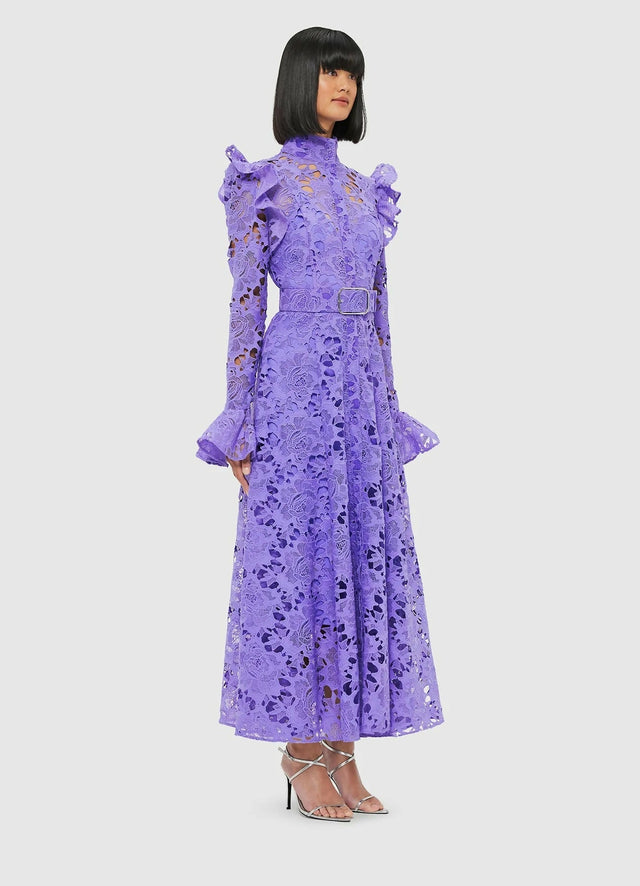 Leo Lin Aliyah Lace Butterfly Sleeve Midi Dress - Lavender - 10 / Violet - Dresses