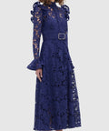 Leo Lin Aliyah Lace Butterfly Sleeve Midi Dress - Oxford Blue - 10 / Blue - Dresses