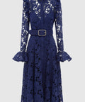 Leo Lin Aliyah Lace Butterfly Sleeve Midi Dress - Oxford Blue - 10 / Blue - Dresses