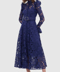 Leo Lin Aliyah Lace Butterfly Sleeve Midi Dress - Oxford Blue - 10 / Blue - Dresses