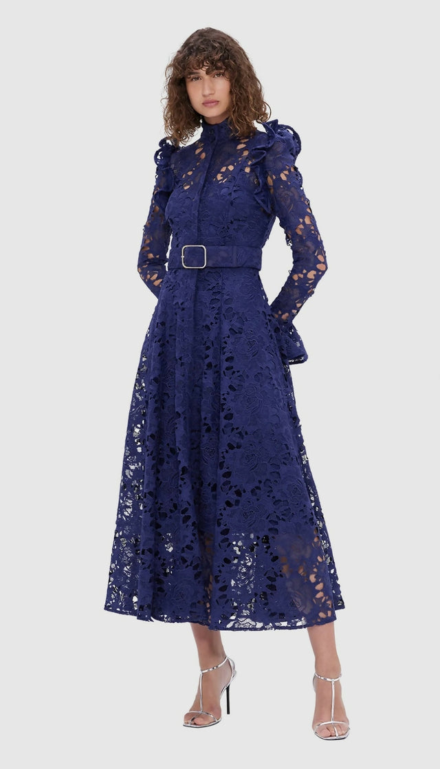 Leo Lin Aliyah Lace Butterfly Sleeve Midi Dress - Oxford Blue | Passion For Fashion Leo Lin Aliyah Lace Butterfly Sleeve Midi Dress - Oxford Blue | Passion For Fashion