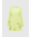 Leo Lin Aliza Long Sleeve Petal Mini Dress in Chartreuse - 12 / Green - Dresses