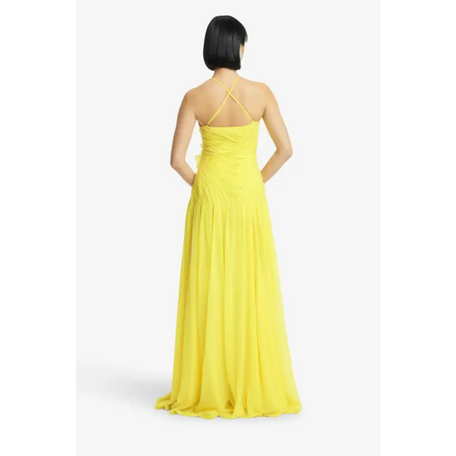 Leo Lin Amaya Floral Applique Gown in Sunshine - 6 / Yellow - Dresses