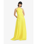 Leo Lin Amaya Floral Applique Gown in Sunshine - 6 / Yellow - Dresses