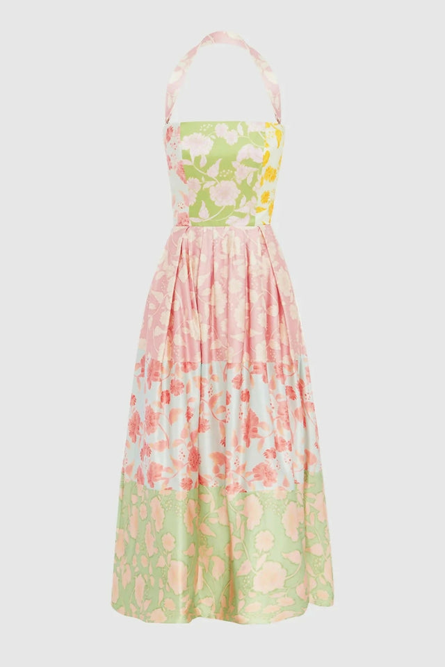 Leo Lin Ana Halterneck Maxi Dress in Anamone Splice Print - 8 / Multi - Dresses