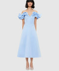 Leo Lin Annie Off Shoulder Frill Midi Dress - Sky Blue - 8 / Blue - Dresses