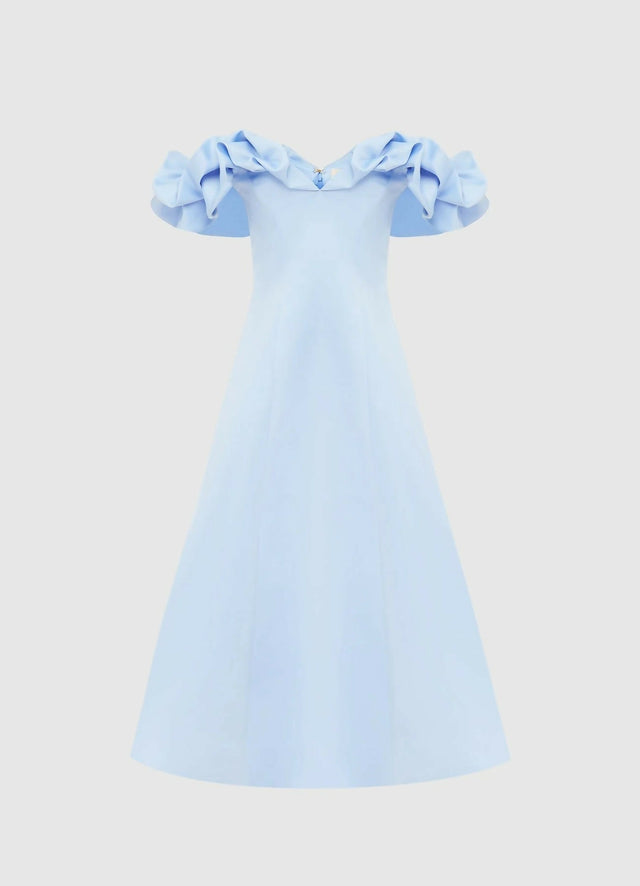 Leo Lin Annie Off Shoulder Frill Midi Dress - Sky Blue - 8 / Blue - Dresses