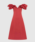 Leo Lin Annie off Shoulder Frilled Midi Dress - 14 / Red - Dresses
