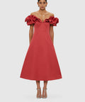Leo Lin Annie off Shoulder Midi Dress in Mulberry Size 10 - 10 / Red - Dresses