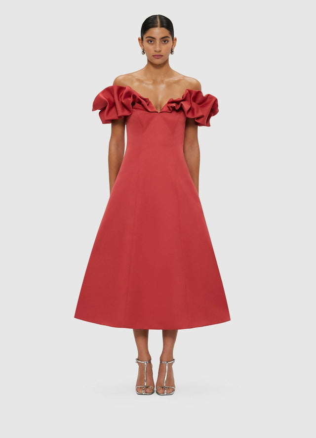 size 10 midi dress Leo Lin Annie off Shoulder Midi Dress in Mulberry Size 10