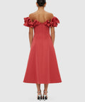 Leo Lin Annie off Shoulder Midi Dress in Mulberry Size 10 - 10 / Red - Dresses
