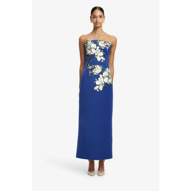Leo Lin Ava Appliqué Floral Bustier Maxi Dress - Midnight Magnolia Print - Dresses