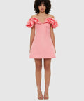 Leo Lin Bella Off Shoulder Frill Mini Dress - Strawberry Pink - 8 / Pink - Dresses
