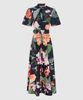 Leo Lin Bianca Short Sleeve Midi Dress in Lush Print Black Size AU 14 - 14 / Multi - Dresses