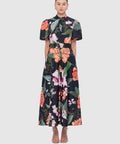 Leo Lin Bianca Short Sleeve Midi Dress in Lush Print Black Size AU 14 - 14 / Multi - Dresses