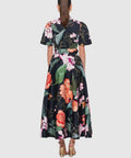Leo Lin Bianca Short Sleeve Midi Dress in Lush Print Black Size AU 14 - 14 / Multi - Dresses