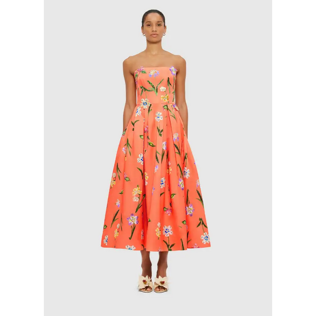 Leo Lin Bustier Midi Dress Wild Flower Coral Size AU 8 | Passion For Fashion Leo Lin Bustier Midi Dress Wild Flower Coral Size AU 8 | Passion For Fashion