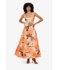 Leo Lin - Charlotte Maxi Dress - Hydrangea Print in Tangerine - 12 / Orange - Dresses