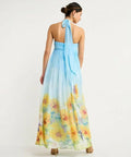 Leo Lin Claudette Silk Halter Maxi Dress In Sunflower Print Landscape Size 10 - 10 / Print - Dresses