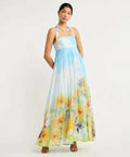 Leo Lin Claudette Silk Halter Maxi Dress In Sunflower Print Landscape Size 10 - 10 / Print - Dresses