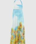 Leo Lin Claudette Silk Halter Maxi Dress In Sunflower Print Landscape Size 10 - 10 / Print - Dresses