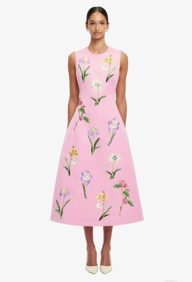 Leo Lin Cleo Embellished Sleeveless Midi Dress - 12 / Pink - Dresses