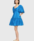 Leo Lin Electric Silk Linen Mini Dress - 10 / Blue - Dresses
