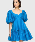 Leo Lin Electric Silk Linen Mini Dress - 10 / Blue - Dresses
