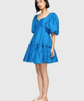 Leo Lin Electric Silk Linen Mini Dress - 10 / Blue - Dresses