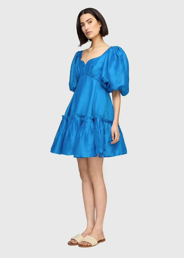 Leo Lin Electric Silk Linen Mini Dress - 10 / Blue - Dresses