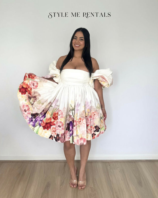Leo Lin Eloise Puff Sleeve Mini Dress Cascade Floral Print Size 12 - 12 / Floral - Dresses