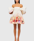 Leo Lin Eloise Puff Sleeve Mini Dress Cascade Floral Print Size 12 - 12 / Floral - Dresses