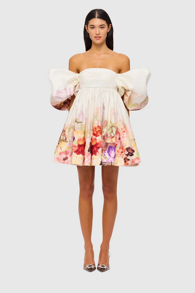 Leo Lin Eloise Puff Sleeve Mini Dress Cascade Floral Print Size 12 - 12 / Floral - Dresses