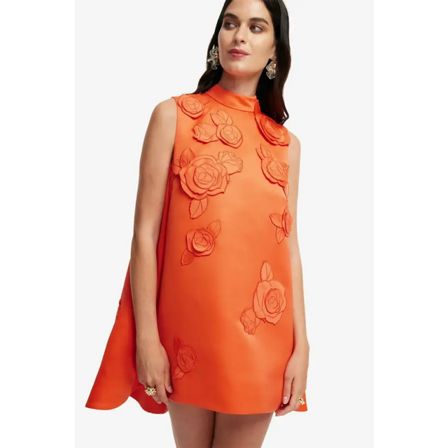 Leo Lin Fallon Appliqué Floral Mini Dress - Saffron - Dresses