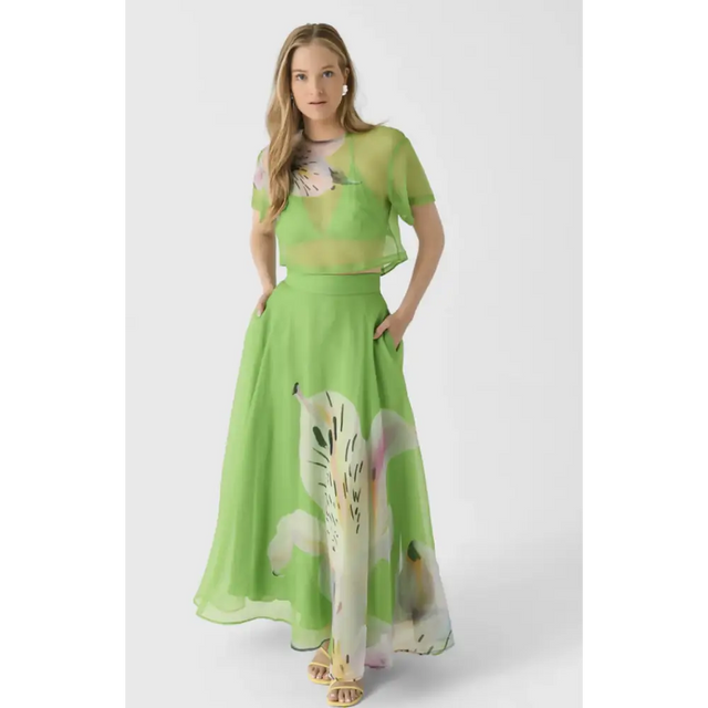 Leo Lin Indie Sleeve Top & Valeria Skirt Set Lily Print in Parakeet Sizes 8,10,12 - Outfit Sets