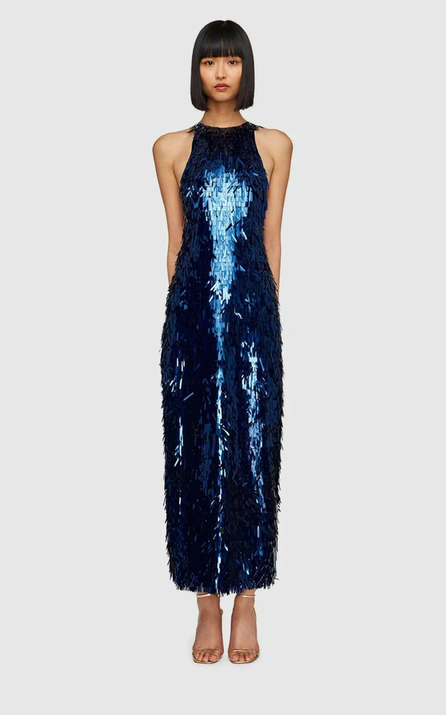 Leo Lin Juliette Sequin High Neck Maxi Dress - Neptune - 8 / Blue - Dresses