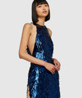 Leo Lin Juliette Sequin High Neck Maxi Dress - Neptune - 8 / Blue - Dresses