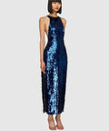 Leo Lin Juliette Sequin High Neck Maxi Dress - Neptune - 8 / Blue - Dresses