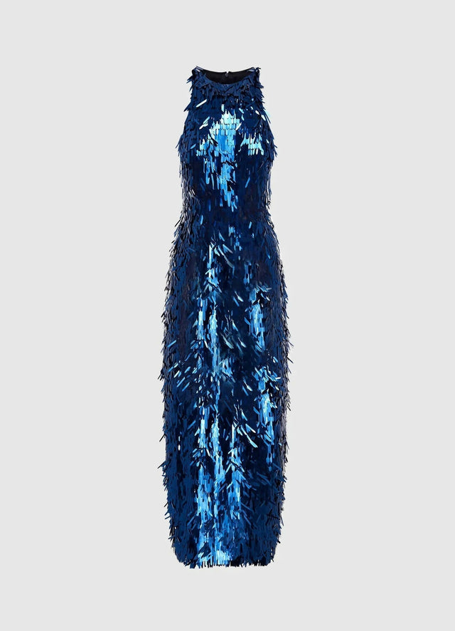Leo Lin Juliette Sequin High Neck Maxi Dress - Neptune - 8 / Blue - Dresses