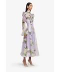 Leo Lin Katrina Butterfly Sleeve Midi Dress Lily Blossom Print in Lilac - Dresses