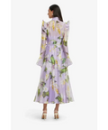 Leo Lin Katrina Butterfly Sleeve Midi Dress Lily Blossom Print in Lilac - Dresses