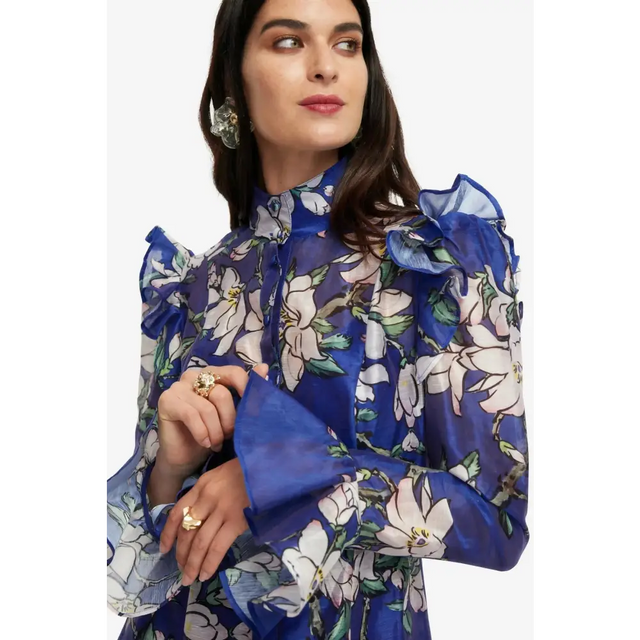 Leo Lin Katrina Butterfly Sleeve Midi Dress - Midnight Magnolia Print - Dresses