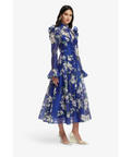Leo Lin Katrina Butterfly Sleeve Midi Dress - Midnight Magnolia Print - Dresses