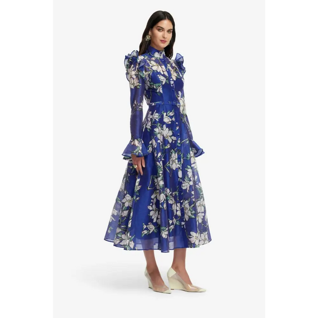 Leo Lin Katrina Butterfly Sleeve Midi Dress - Midnight Magnolia Print - Dresses